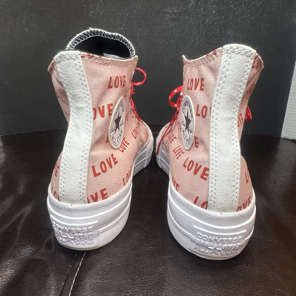 Converse Chuck Taylor All Star Platform Sneakers Size:8 High-top “Love”Pink EUC - Picture 5 of 11